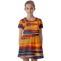 Nature s Sunset Over Beach Kids  Short Sleeve Pinafore Style Dress