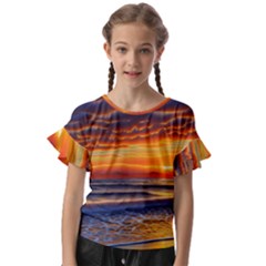 Nature s Sunset Over Beach Kids  Cut Out Flutter Sleeves by GardenOfOphir