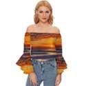 Nature s Sunset Over Beach Off Shoulder Flutter Bell Sleeve Top View1