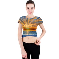 Sunset Scenic View Photography Crew Neck Crop Top by GardenOfOphir