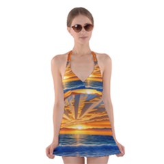 Sunset Scenic View Photography Halter Dress Swimsuit  by GardenOfOphir