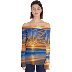 Sunset Scenic View Photography Off Shoulder Long Sleeve Top by GardenOfOphir