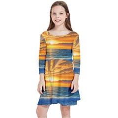 Sunset Scenic View Photography Kids  Quarter Sleeve Skater Dress by GardenOfOphir