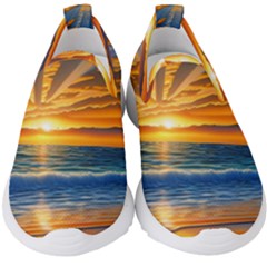 Sunset Scenic View Photography Kids  Slip On Sneakers by GardenOfOphir