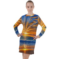 Sunset Scenic View Photography Long Sleeve Hoodie Dress by GardenOfOphir