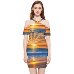 Sunset Scenic View Photography Shoulder Frill Bodycon Summer Dress by GardenOfOphir