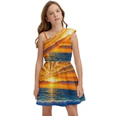 Sunset Scenic View Photography Kids  One Shoulder Party Dress by GardenOfOphir