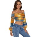 Sunset Scenic View Photography Long Sleeve Crinkled Weave Crop Top View3