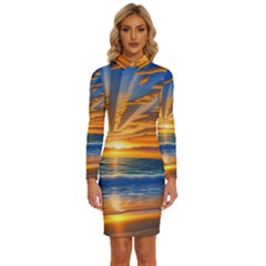 Sunset Scenic View Photography Long Sleeve Shirt Collar Bodycon Dress by GardenOfOphir