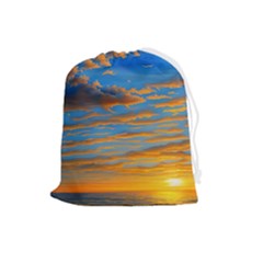 Orange Sunset On The Beach Drawstring Pouch (large) by GardenOfOphir