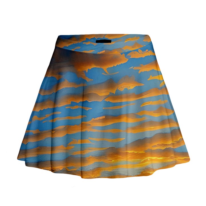 Orange Sunset On The Beach Mini Flare Skirt