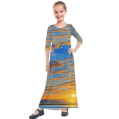 Orange Sunset On The Beach Kids  Quarter Sleeve Maxi Dress by GardenOfOphir