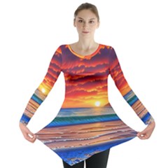 Sunset Over The Ocean Long Sleeve Tunic  by GardenOfOphir