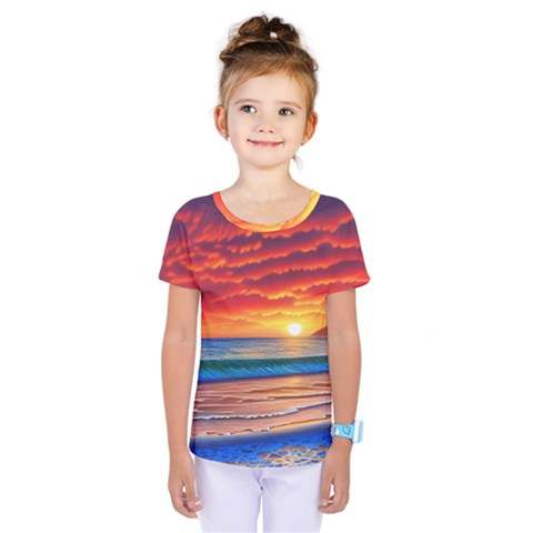 Sunset Over The Ocean Kids  One Piece Tee by GardenOfOphir