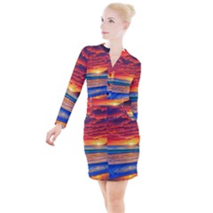 Sunset Over The Ocean Button Long Sleeve Dress by GardenOfOphir