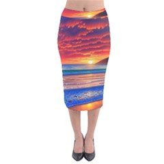 Sunset Over The Ocean Velvet Midi Pencil Skirt by GardenOfOphir