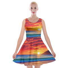 Sunset Over The Ocean Velvet Skater Dress by GardenOfOphir