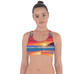 Sunset Over The Ocean Cross String Back Sports Bra by GardenOfOphir