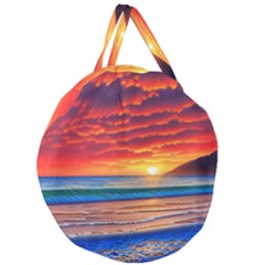 Sunset Over The Ocean Giant Round Zipper Tote by GardenOfOphir