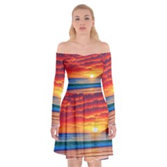 Sunset Over The Ocean Off Shoulder Skater Dress by GardenOfOphir