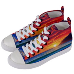 Sunset Over The Ocean Women s Mid-top Canvas Sneakers by GardenOfOphir