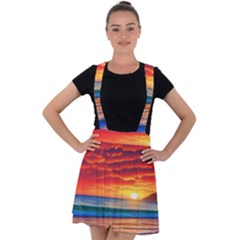 Sunset Over The Ocean Velvet Suspender Skater Skirt by GardenOfOphir