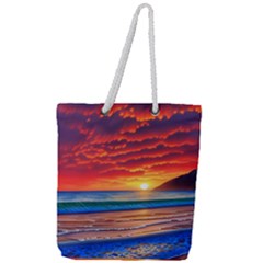 Sunset Over The Ocean Full Print Rope Handle Tote (large) by GardenOfOphir