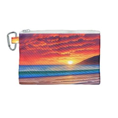 Sunset Over The Ocean Canvas Cosmetic Bag (medium) by GardenOfOphir