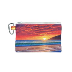 Sunset Over The Ocean Canvas Cosmetic Bag (small) by GardenOfOphir