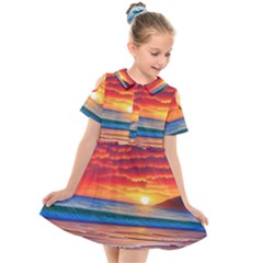 Sunset Over The Ocean Kids  Short Sleeve Shirt Dress by GardenOfOphir