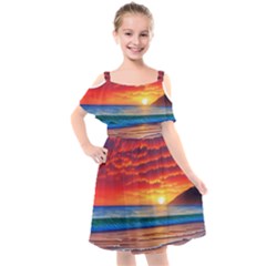 Sunset Over The Ocean Kids  Cut Out Shoulders Chiffon Dress by GardenOfOphir