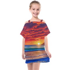 Sunset Over The Ocean Kids  One Piece Chiffon Dress by GardenOfOphir