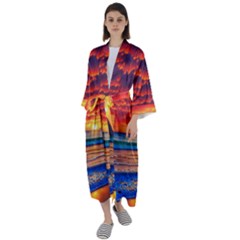 Sunset Over The Ocean Maxi Satin Kimono by GardenOfOphir