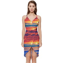 Sunset Over The Ocean Wrap Frill Dress