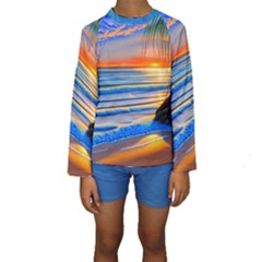 Tropical Sunset Kids  Long Sleeve Swimwear by GardenOfOphir