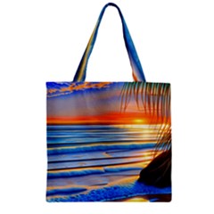 Tropical Sunset Zipper Grocery Tote Bag by GardenOfOphir