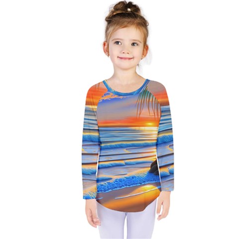 Tropical Sunset Kids  Long Sleeve Tee by GardenOfOphir