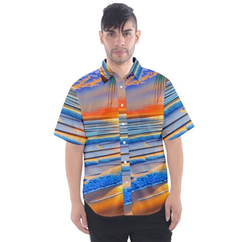 Tropical Sunset Men s Short Sleeve Shirt by GardenOfOphir