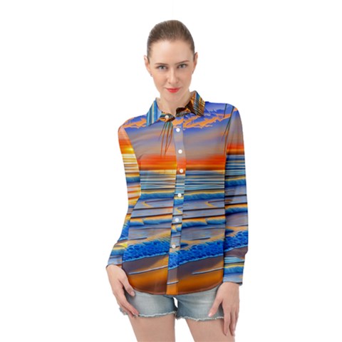 Tropical Sunset Long Sleeve Chiffon Shirt by GardenOfOphir