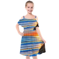 Tropical Sunset Kids  Cut Out Shoulders Chiffon Dress by GardenOfOphir