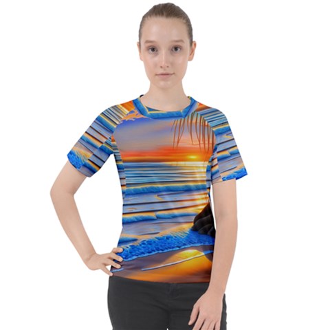 Tropical Sunset Women s Sport Raglan Tee by GardenOfOphir