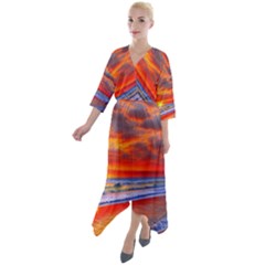 Golden Sun Quarter Sleeve Wrap Front Maxi Dress by GardenOfOphir