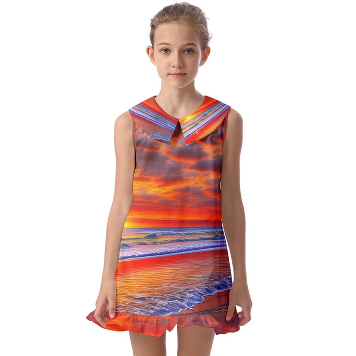 Golden Sun Kids  Pilgrim Collar Ruffle Hem Dress