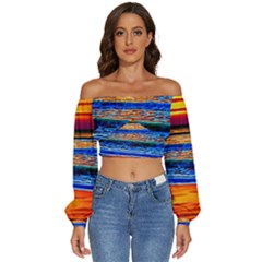 Island Dreams Long Sleeve Crinkled Weave Crop Top by GardenOfOphir