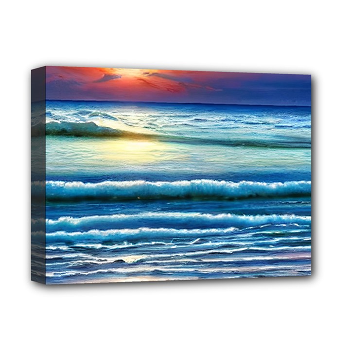 Sunset Beach Waves Deluxe Canvas 16  x 12  (Stretched) 