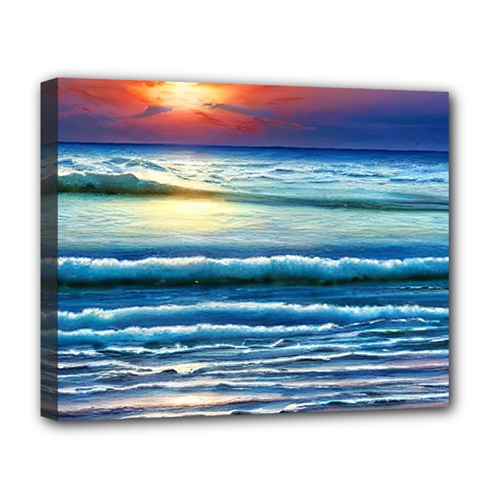 Sunset Beach Waves Deluxe Canvas 20  x 16  (Stretched)