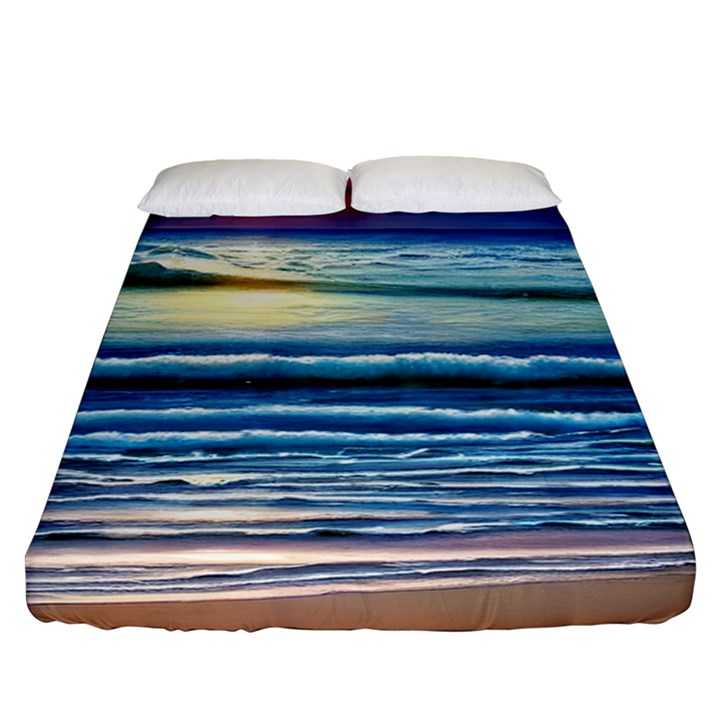 Sunset Beach Waves Fitted Sheet (Queen Size)