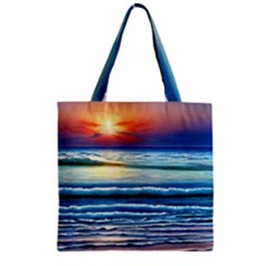 Sunset Beach Waves Zipper Grocery Tote Bag by GardenOfOphir