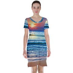 Sunset Beach Waves Short Sleeve Nightdress by GardenOfOphir