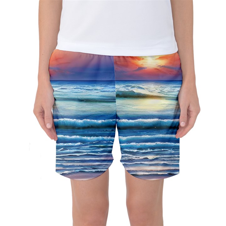 Sunset Beach Waves Women s Basketball Shorts